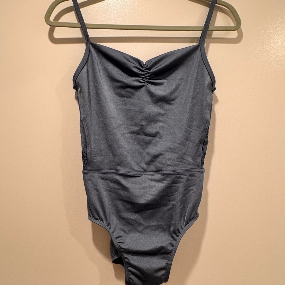 New Suffolk Blue Leotard with lace design. Size Adult L.